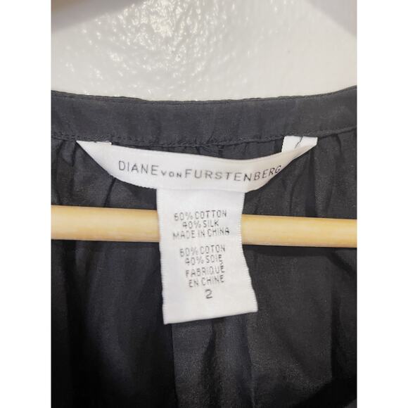 Diane Von Furstenberg Paeden Silk Cotton Blouse in Black Size 2 - Picture 6 of 9